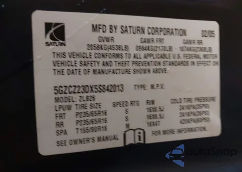 2005 Saturn Vue 4 Cyl from USA, damaged, VIN 5GZCZ23DX5S842013